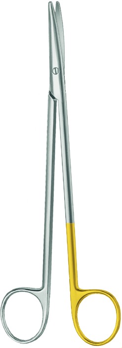 Surgical scissors, acc. to Salyer, fine model, one blade with knife edge, blunt/blunt, curved, length 18 cm