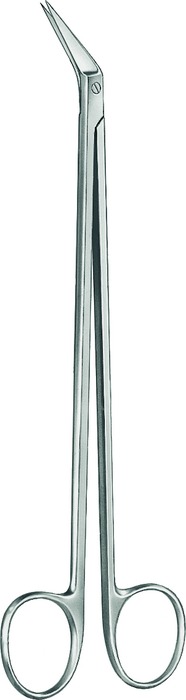 Coronary scissors, acc. to Potts-Smith, angled 60°, button-end, cutting edge length 20 mm, length 18 cm