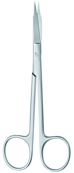 Scissors, acc. to Goldmann-Fox, straight, serrated, length 13 cm