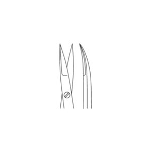 Micro scissors, pointed, pointed, curved, flat handle, cutting edge length 10 mm, length 18 cm