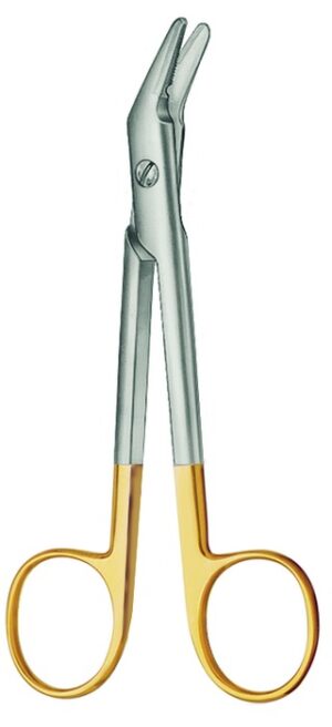 TC gold wire scissers, universal-style, angled, length 12.5 cm