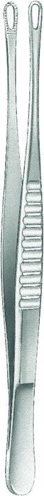 Forceps, fenestrated jaws, length 18 cm