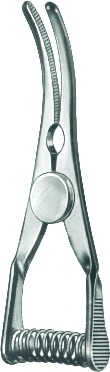 Bulldog clamp, titanium, acc. to Mini-Glover, for arteries, curved, Clamp length 23 mm, length 50 mm