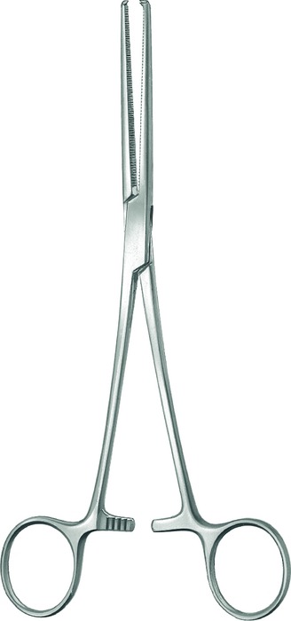 Hemostatic forceps, acc. to Kocher, 1 x 2 teeth, straight, length 14.5 cm