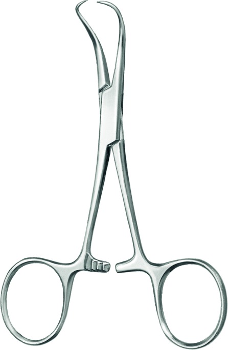 Towel forceps, acc. to Backhaus, sharp, length 9 cm