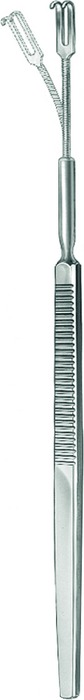 Hooklet, flexible, blunt, 2 prongs, length 15.5 cm