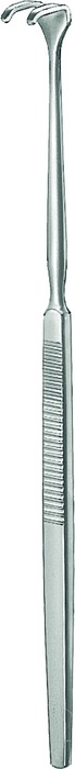 Retractor, blunt, 2 prongs, 14 mm x 8 mm, length 16 cm