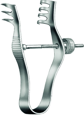 Woundspreader, sharp, 3 x 4 teeth, 30 mm, length 7.5 cm