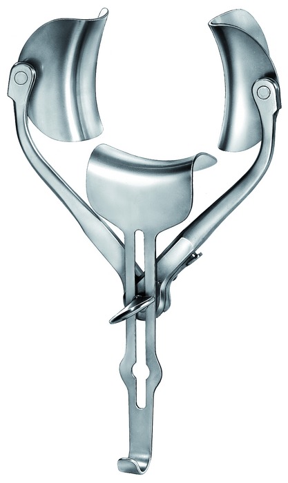 Abdominal wall retractor, acc. to Ricard, complete with 1 pair of side vaults art. no. 15-839-90-07 and center vault art. no. 15-830-02-07, spreading width 250 mm