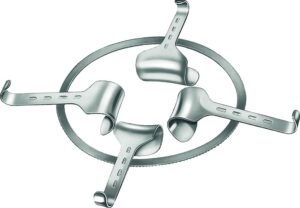 Bauchdeckenrahmen, nach Kirschner, oval, komplett mit Rahmen Art.-Nr. 15-882-30-07, 3 Haken Art.-Nr. 15-889-50-07, und je 1 Haken Art.-Nr. 15-889-80-07, 15-889-98-07 und 15-889-99-07