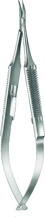 Needle holder, fine, acc. to Castroviejo-Fino, curved, with ratchet, length 13 cm