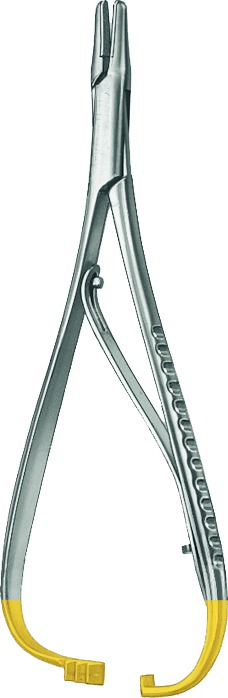TC-Gold needle holder, acc. to Mathieu, straight, slim, standard, thread size 6-0 - 4-0, length 14 cm
