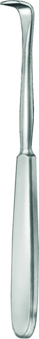 Raspatory, acc. to Langenbeck, with hollow handle, angled, length 18 cm