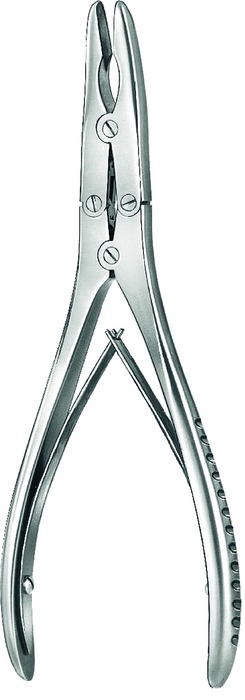 Bone rongeur, acc. to Ruskin, curved, length 19 cm