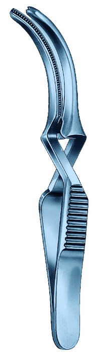 Bulldog clamp, acc. to DeBakey, titanium, curved, clamp length 60 mm, length 11.5 cm