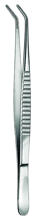 Atraumatic forceps, acc. to DeBakey, angled, width 2 mm, length 30 cm