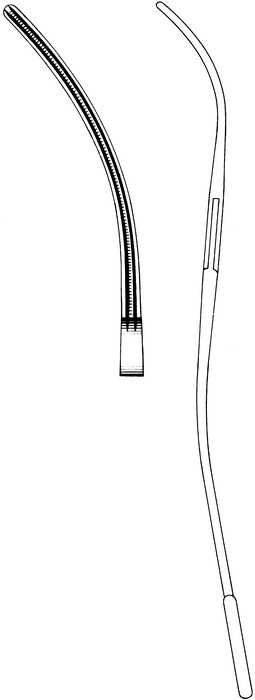 Aneurysm clamp, Atrauma, acc. to DeBakey-Bahnson, curved, length 24.5 cm