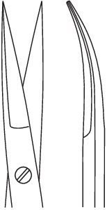 Micro scissors, acc. to Yasargil, bayonet, curved, length 20 cm