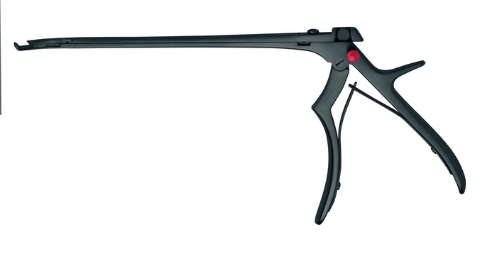 Punch, with ejector, solidBlack, detachable, 40° curved leftwards, mouth width 2 mm, stroke 10 mm, length 20 cm
