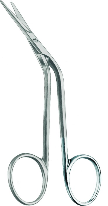 ST scissors, nose scissors, acc. to Fomon, knee-bent, angled, 40°, length 14 cm