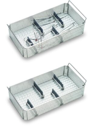 Mesh tray for storage of rongeurs with ring handles